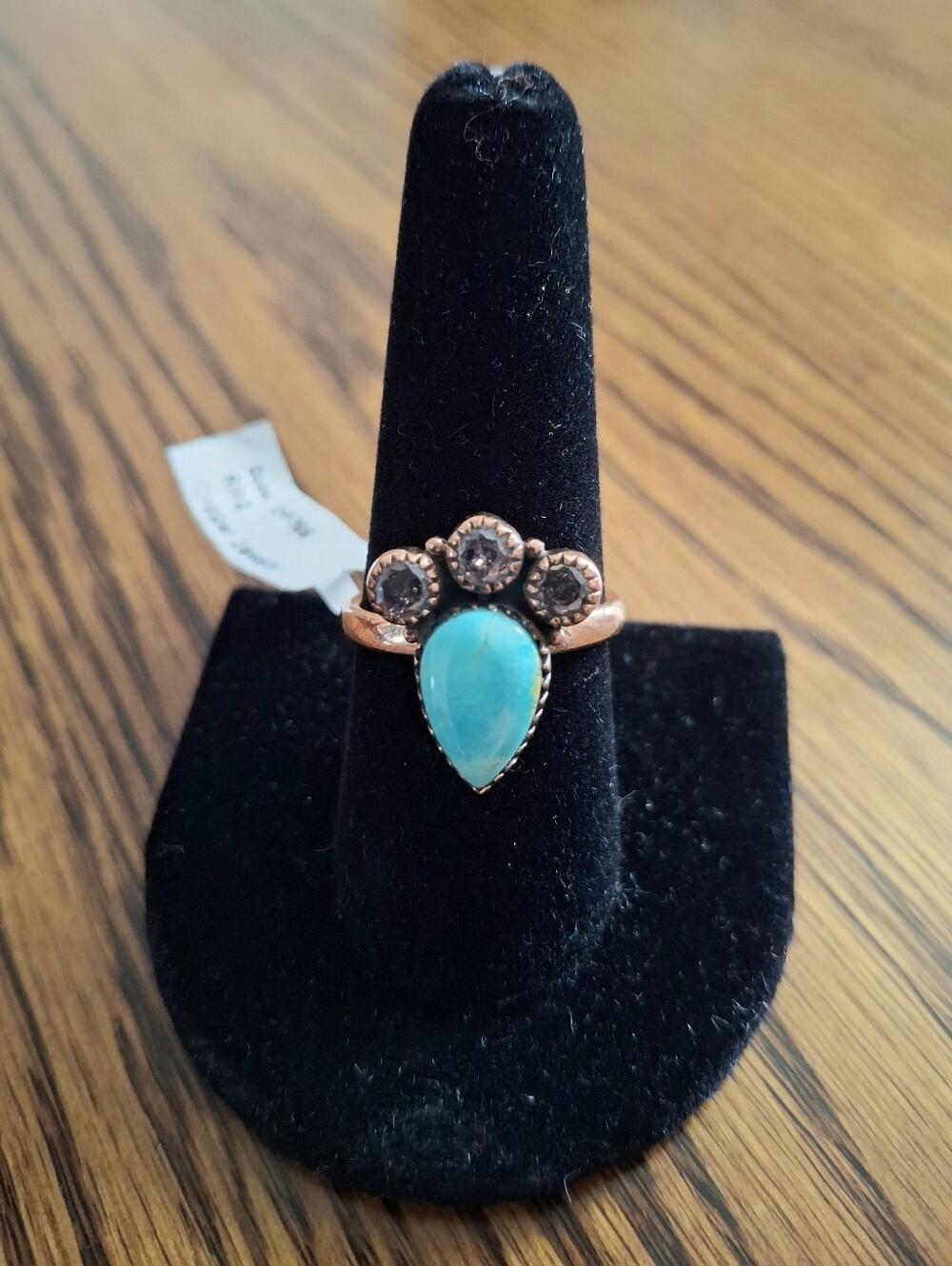 Mojave Turquoise And CZ Ring Copper Hardware Size 8.5